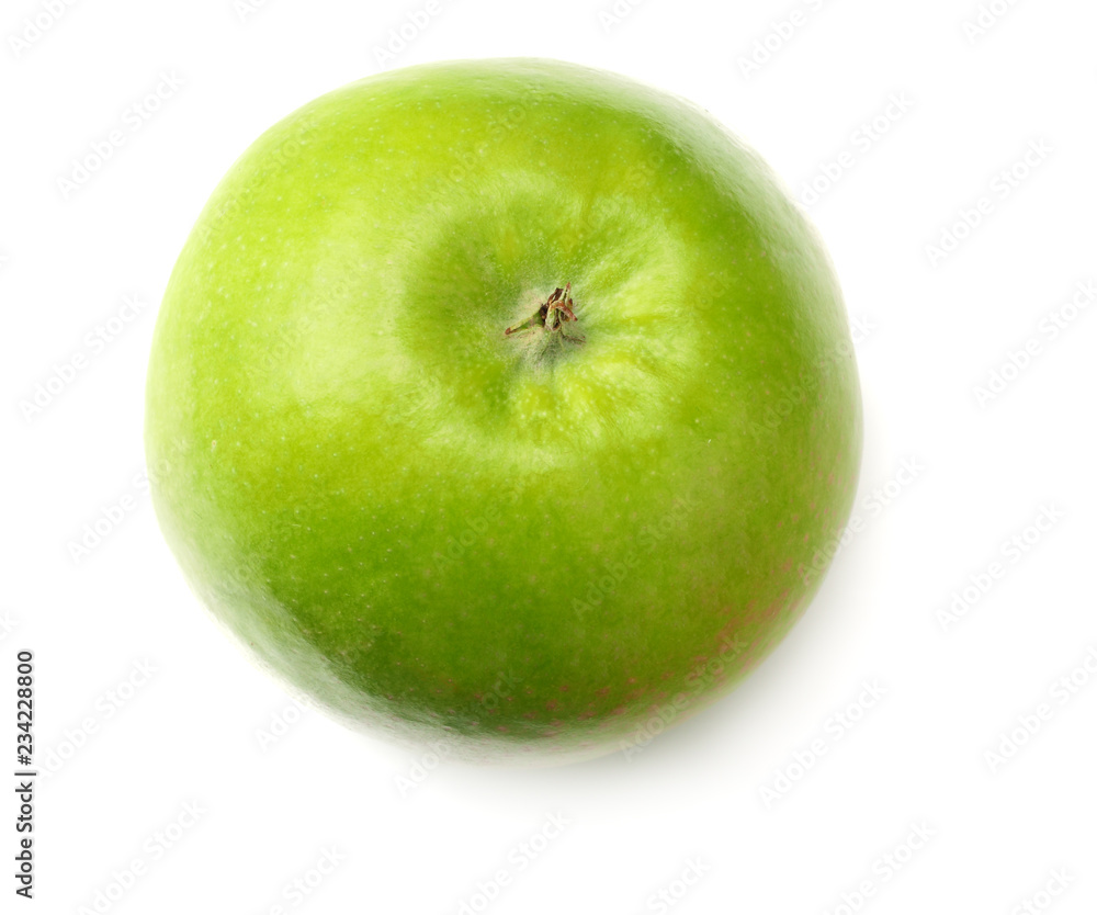 one green apple isolated on white background. top view one green apple isolated on white background. top view