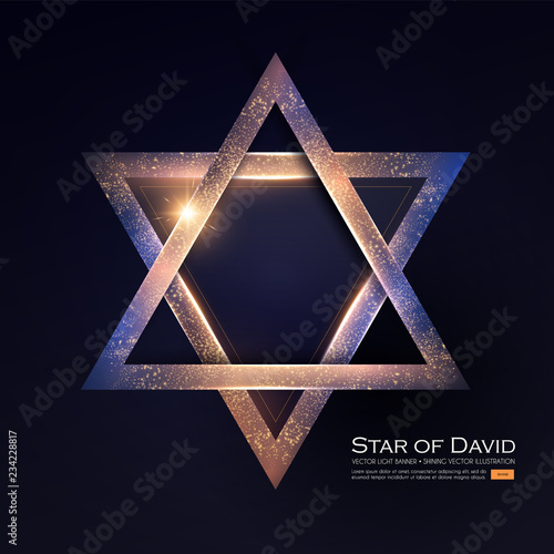 Star of David. Jewish Religion Sign. 3D Element with Light Effect.