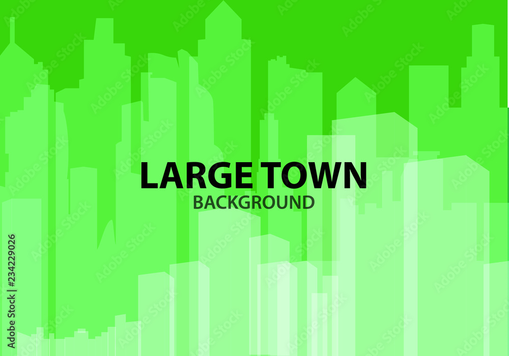 Green Background for poster large town or design template. Multilayer Silhouette of a night city. The center of the town - Vector illustration.