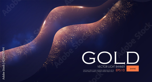 Fotografie Abstract Light Waves Background with Gold Glitter Effect.