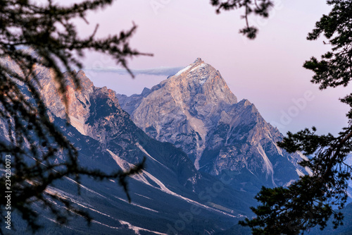 Early morning in Dolomite Alps near Cortina d'Ampezzo. photo