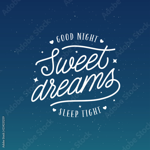 Sweet dreams good night typography. Vector vintage illustration.