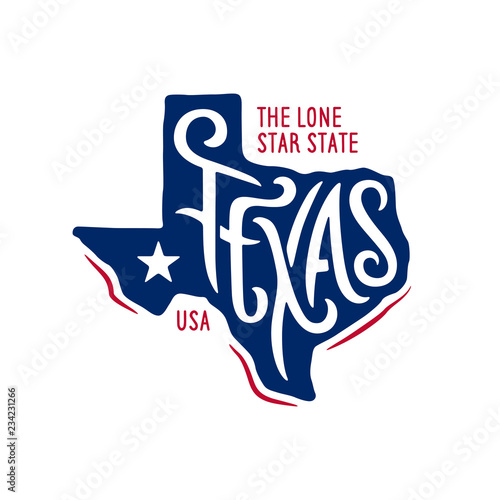 Texas related t-shirt design. The lone star state. Vintage vector illustration.