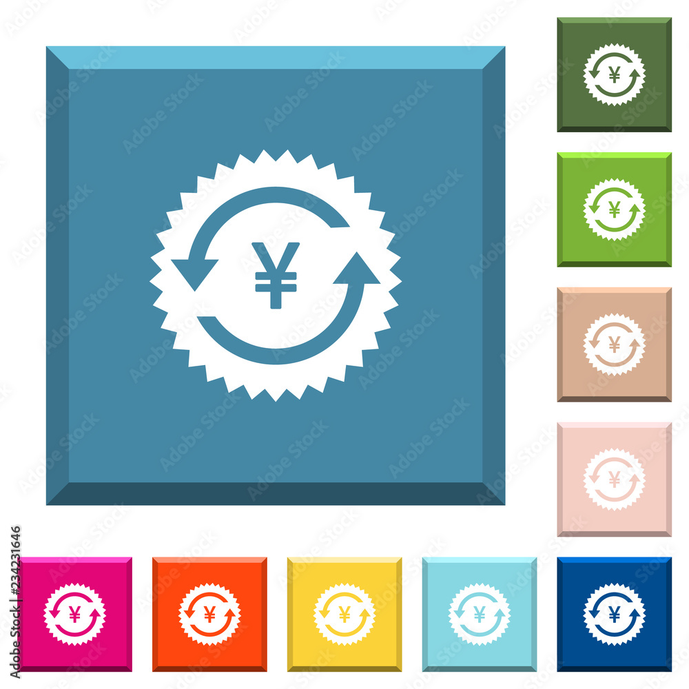 Yen pay back guarantee sticker white icons on edged square buttons Yen pay back guarantee sticker white icons on edged square buttons