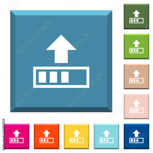 Upload in progress white icons on edged square buttons