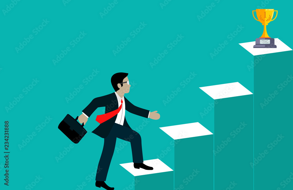 Businessmen walk up the stairs go to the target. step up the ladder to