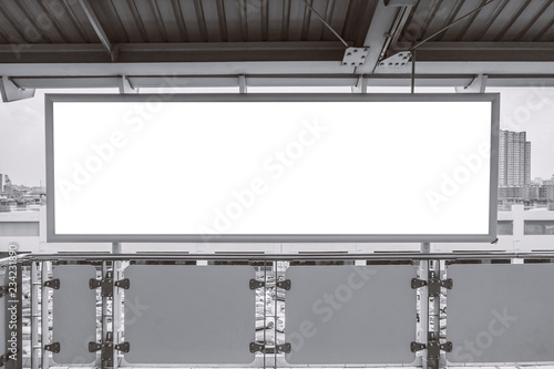 business billboard blank space for advertising in station indoor black and white. photo