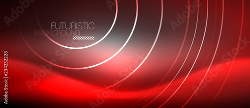 Neon circles abstract background, shiny lines