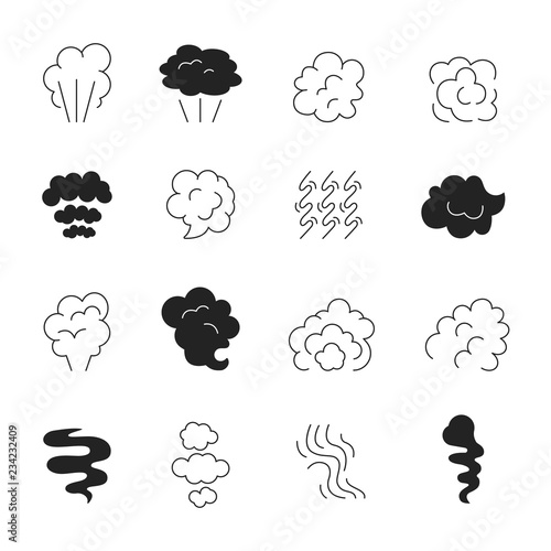 Smoke line icon. Steam smell and smoking clouds stylized symbols silhouette vector pictures isolated. Illustration of aroma smell, odor gas cloud