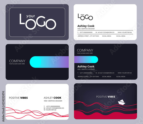 Visiting cards. Business style office identity personal cards design vector template. Illustration of business card with name and personal identity
