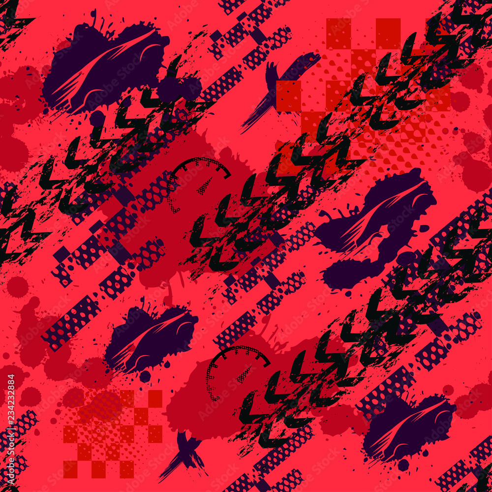 Abstract seamless sport pattern for girls, boys. Creative sport vector pattern with car, geometric figures ,stripes, speedometer, tires. Funny pattern for textile and fabric. Fashion sport style. Abstract seamless sport pattern for girls, boys. Creative sport vector pattern with car, geometric figures ,stripes, speedometer, tires. Funny pattern for textile and fabric. Fashion sport style.