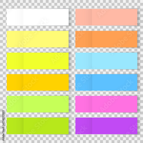 Vector colorful office bookmarks or sticker note paper isolated. Set of sticky paper or bookmarkers with