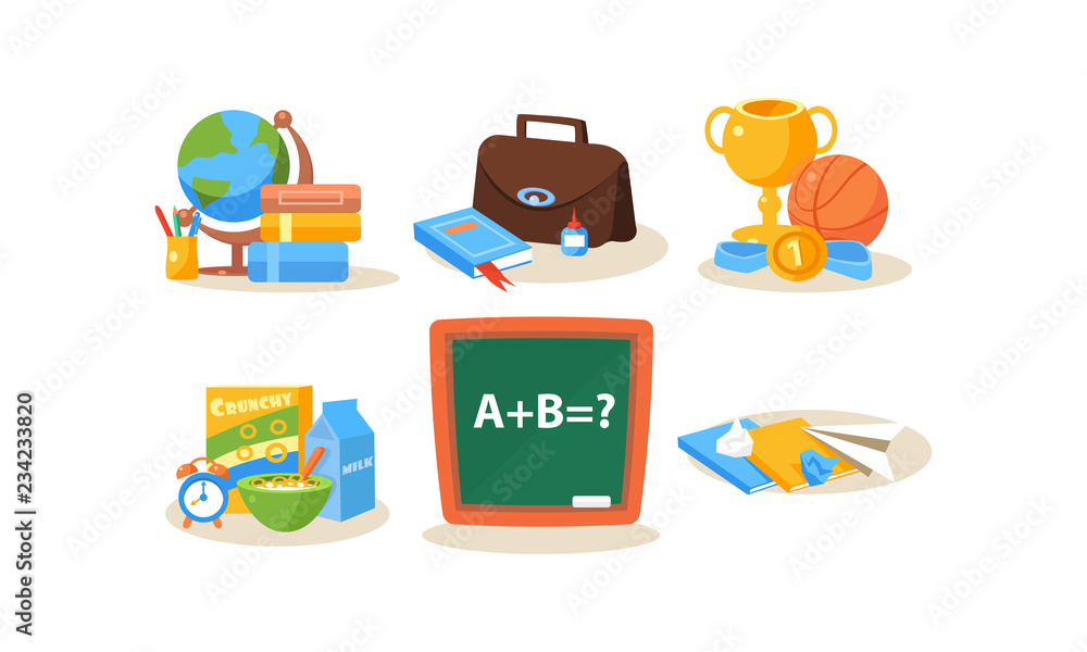 School and education icons set, different school supplies, back to school vector Illustration on a white background School and education icons set, different school supplies, back to school vector Illustration on a white background