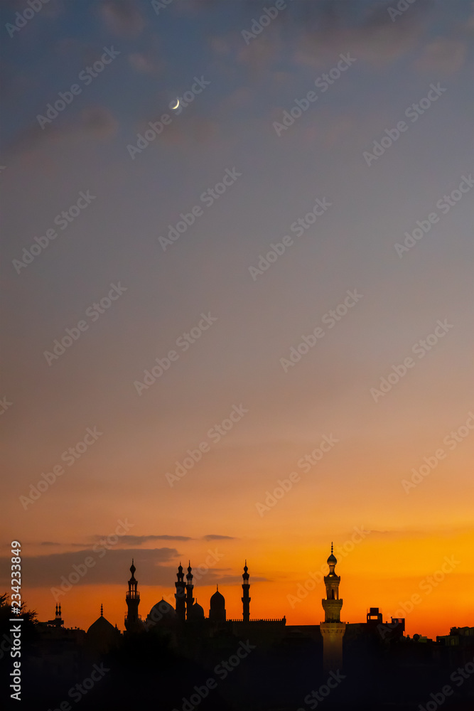 The two mosques Al-Rifa'i and Sultan Hassan in Cairo Egypt at sunset