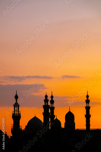 The two mosques Al-Rifa'i and Sultan Hassan in Cairo Egypt at sunset