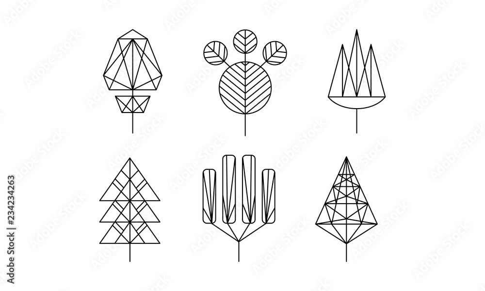 Geometrical trees set, monochrome polygonal plants vector Illustration on a white background Geometrical trees set, monochrome polygonal plants vector Illustration on a white background