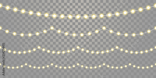 Christmas lights seamless vector isolated on transparent background. Vector Xmas, birthday or holiday festival celebration lamp lights