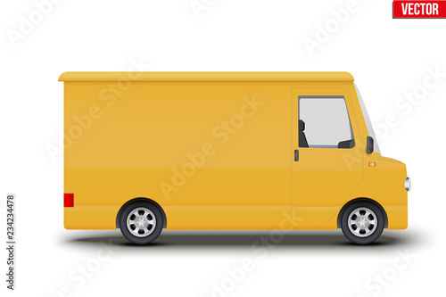 Original vintage postal yellow van. Cargo and delivery retro minibus transportation. Editable Vector illustration Isolated on white background.