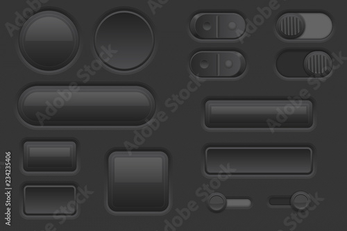 Black web interface buttons set. 3d icons