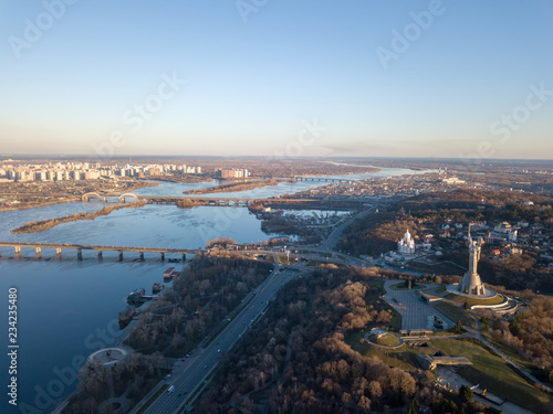 Wallpaper Mural Beautiful urban landscape on the left, right banks of the Dnieper, Kiev, Ukraine, modern architecture against the blue sky on a sunny spring day Torontodigital.ca