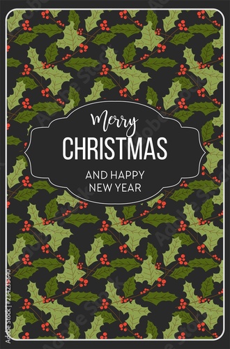 Merry Christmas happy New Year, mistletoe seamless pattern photo