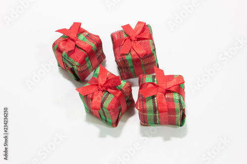 Group of gift box isolated in white background top view.