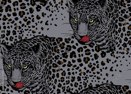 Seamless pattern with Leopards.