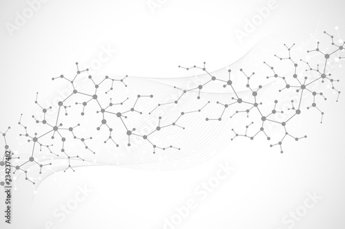 Scientific molecule background for medicine, science, technology, chemistry. Wallpaper or banner with a DNA molecules. Vector geometric dynamic illustration.