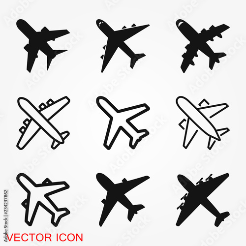 Plane icon on white background, airplane vector Illustration