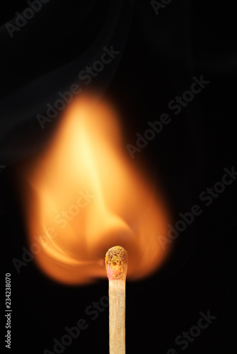 Lit Match with a Flame Flaring Up After Being Struck