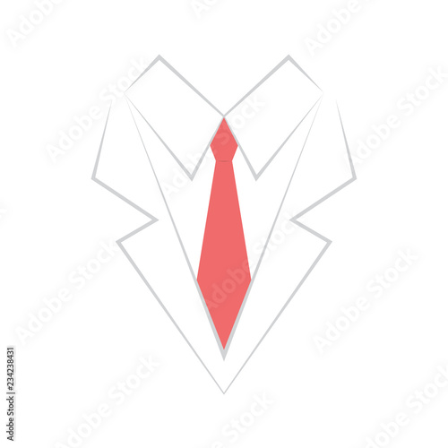 white suit and red tie