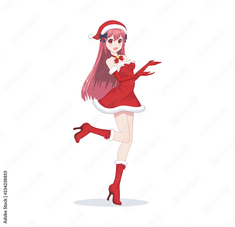 Anime manga girl dressed in Santa Claus costume Anime manga girl dressed in Santa Claus costume