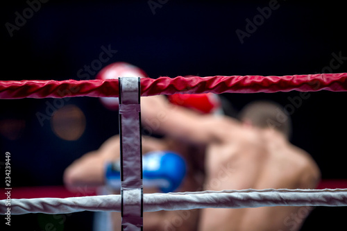 Obraz na plátně Thai boxing ring rope with blurred background