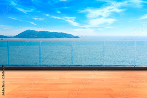 Outdoor balcony deck and beautiful sea view. © satit