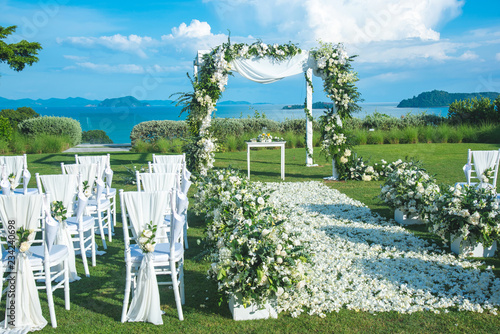 Romantic wedding ceremony on the lawn Sea view.