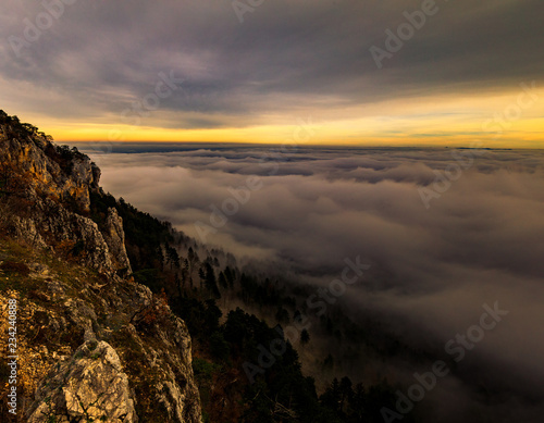 beuatiful landscape of the mountain at Hohe Wand in front of with sea of fog in Austria.