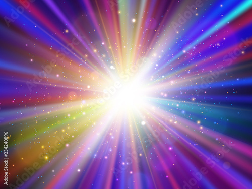 Light effect. Star burst with sparkles. Colorful vector explosion.