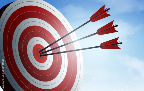 red three arrows darts in target. business success goal. creative idea. illustration vector