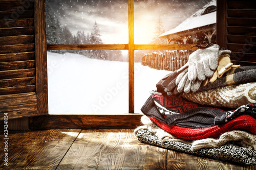 Sweater on window sill and free space for your decoration. 