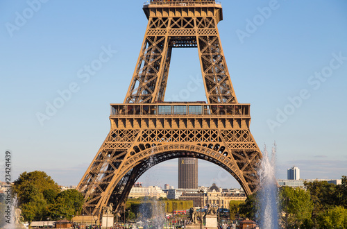 PARIS, FRANCE, SEPTEMBER 7, 2018 - View of Eiffel Tower close-up from Trocadero in Paris, France.