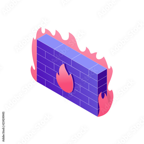 Cyber security concept illustration in 3d design. Firewall isometric design illustration isolated on white background. Data protection Infographic and web element. photo