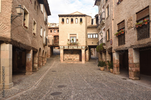 square of medieval village of Alquezar, Somontano, Huesca province, Aragon,Spain © curto