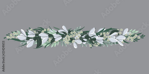 vector drawings of border wreath with leaves and bellflowers