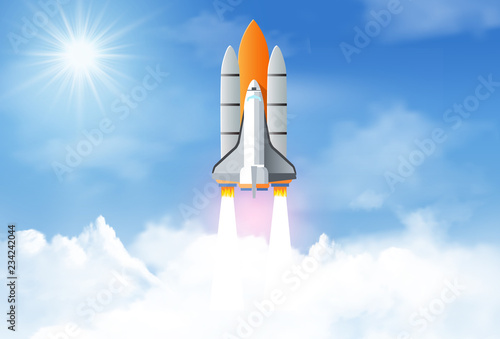 Fototapeta Naklejka Na Ścianę i Meble -  Space rocket or spaceship launch up to sky. business start up concept. success and corporate goal. creative idea. icon. vector illustration