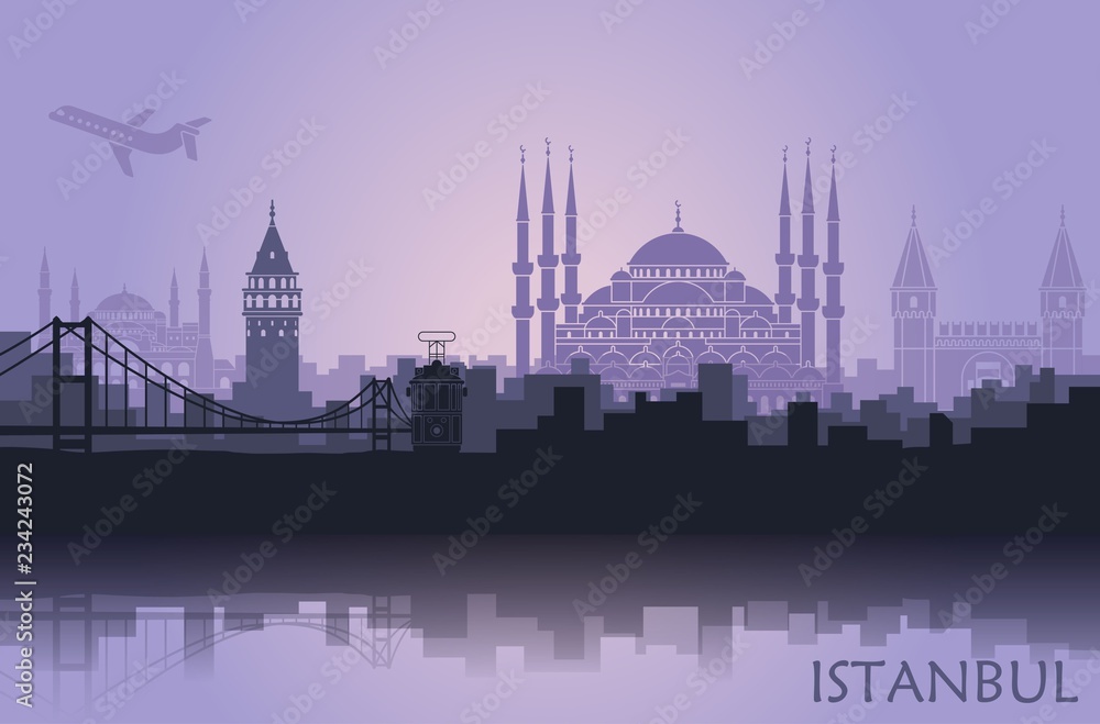 Fototapeta premium Landscape of the Turkish city of Istanbul. Abstract skyline with the main attractions