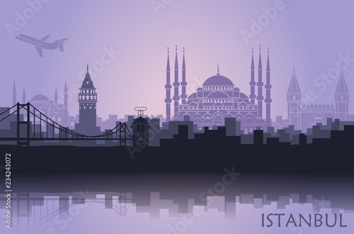 Landscape of the Turkish city of Istanbul. Abstract skyline with the main attractions