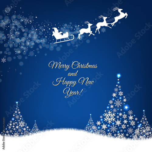Xmas Postcard Fir Tree Border And Santa Claus