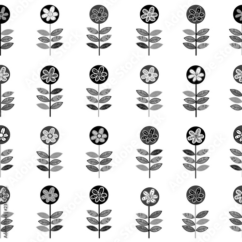 Black and white rows of flowers seamless