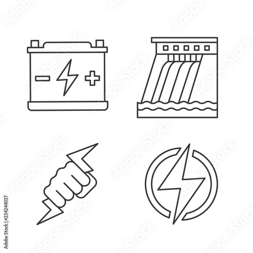 Electric energy linear icons set
