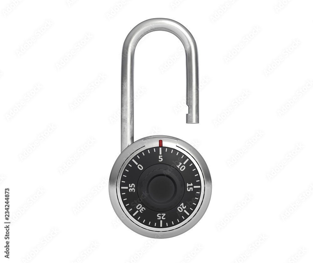 3D illustration of Combination Padlock is opened and isolated on white. 3D illustration of Combination Padlock is opened and isolated on white.